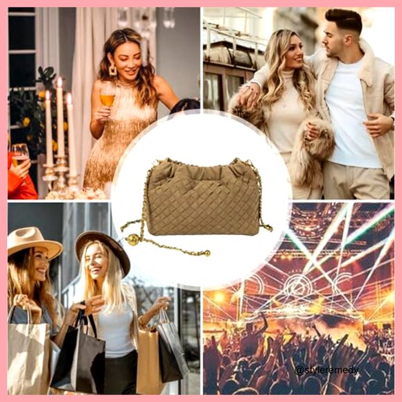 Woven Suede Vegan Leather Crossbody Hobo Bag with Adjustable Strap - Picture 7 of 7